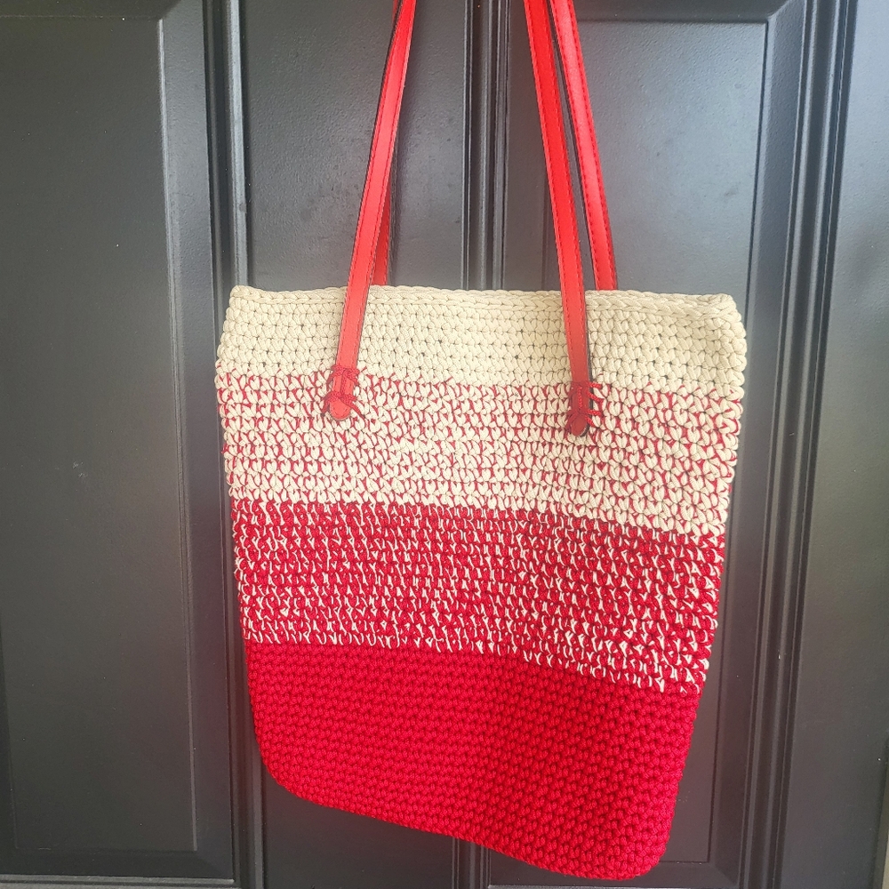 Rafia Shoulder Bag Natural And Red Color Large And Unused